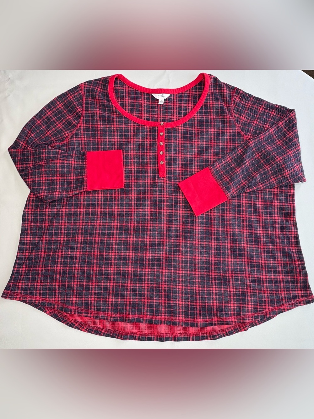 Terra & Sky Red and Black Plaid Top